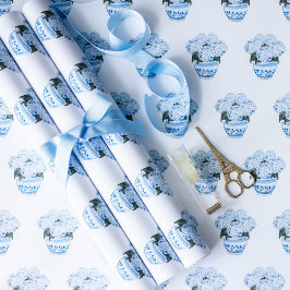 Blauwe hortensia's in Chinoiserie Pot Inpakpapier Vel