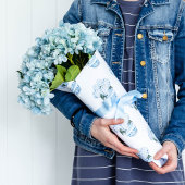 Blauwe hortensia's in Chinoiserie Pot Inpakpapier Vel