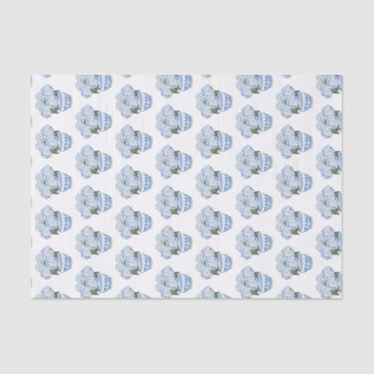 Blauwe hortensia's in Chinoiserie Pot Tissuepapier (Voorkant)