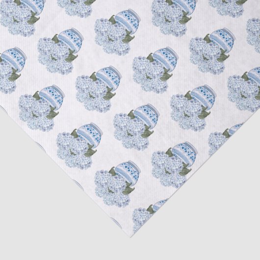 Blauwe hortensia's in Chinoiserie Pot Tissuepapier (Detail)