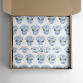 Blauwe hortensia's in Chinoiserie Pot Tissuepapier