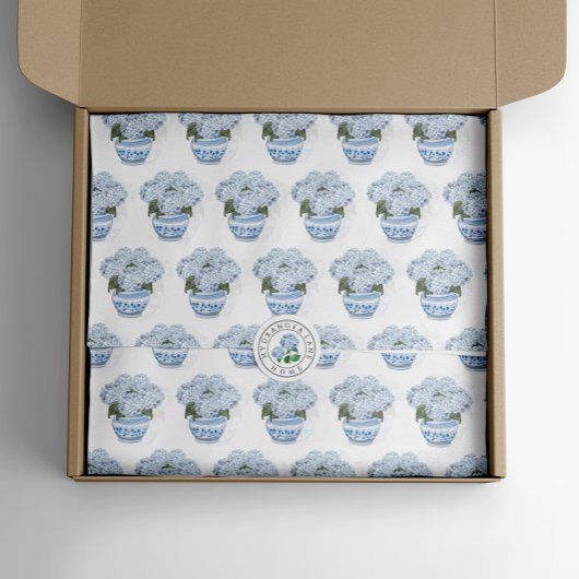 Blauwe hortensia's in Chinoiserie Pot Tissuepapier