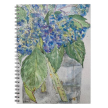 Blauwe Hortensia's in waterspiraal notebook
