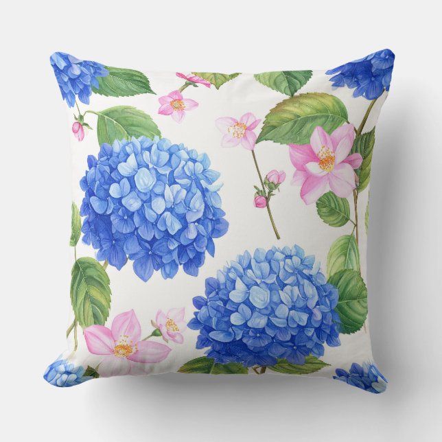 Blauwe Hortensia's  Kussen (Voorkant)