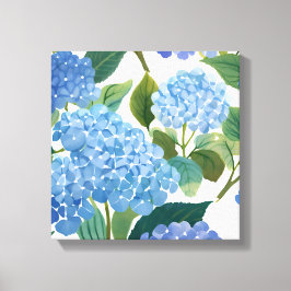 Blauwe Hortensia's | Mooie Bloeiende Struik Canvas Afdruk