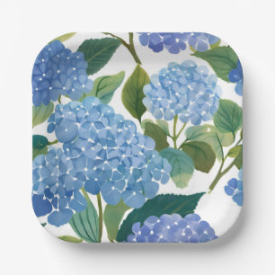 Blauwe Hortensia's Mooie Bloeiende Struik Papieren Bordje