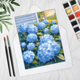 Blauwe Hortensia's New England Aquarel Kaart