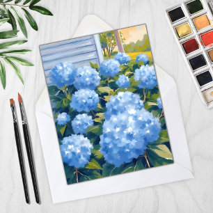 Blauwe Hortensia's New England Aquarel Kaart