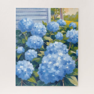 Blauwe Hortensia's New England Aquarel Legpuzzel