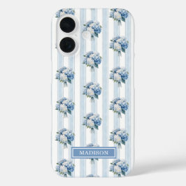 Blauwe Hortensia's op Strepen iPhone 16 Hoesje