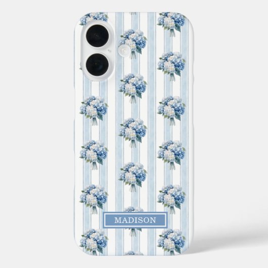 Blauwe Hortensia's op Strepen Case-Mate iPhone Case (Achterkant)