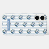 Blauwe Hortensia's op Strepen Case-Mate iPhone Case (Achterkant (horizontaal))