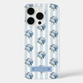 Blauwe Hortensia's op Strepen iPhone 16 Pro Hoesje