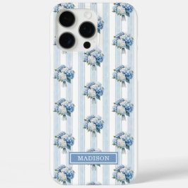 Blauwe Hortensia's op Strepen iPhone 16 Pro Max Hoesje