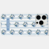 Blauwe Hortensia's op Strepen Case-Mate iPhone Case (Achterkant (horizontaal))