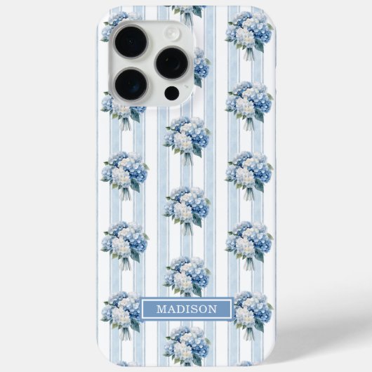 Blauwe Hortensia's op Strepen Case-Mate iPhone Case (Achterkant)