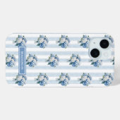 Blauwe Hortensia's op Strepen Case-Mate iPhone Case (Achterkant (horizontaal))