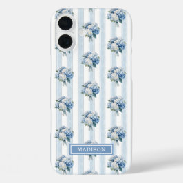 Blauwe Hortensia's op Strepen iPhone 16 Plus Hoesje