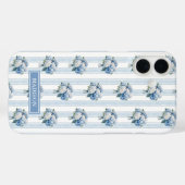 Blauwe Hortensia's op Strepen Case-Mate iPhone Case (Achterkant (horizontaal))