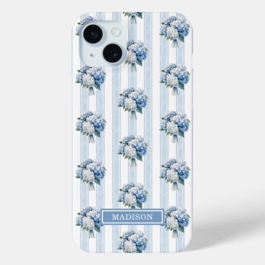 Blauwe Hortensia's op Strepen Case-Mate iPhone Case (Achterkant)
