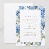 Blauwe hortensia's rouwbegrafenis Dank u Bedankkaart (Voorkant / Achterkant)