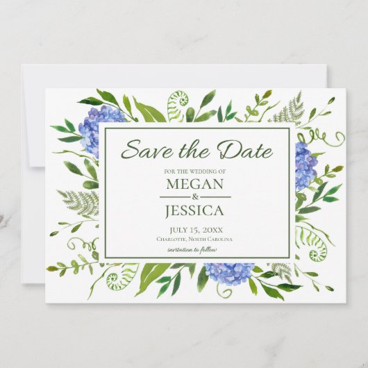 Blauwe Hortensia's Save The Date (Voorkant)