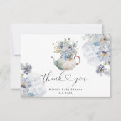 Blauwe hortensia's theepot baby shower dank u kaart (Voorkant)