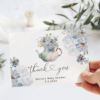 Blauwe hortensia's theepot baby shower dank u