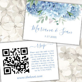 Blauwe Hortensia's Trouw QR-code Envelopkaart Bedankkaart