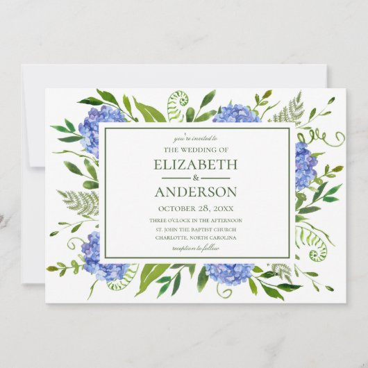 Blauwe Hortensia's Trouwdag Kaart (Voorkant)