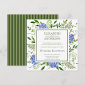 Blauwe Hortensia's Trouwreceptie Kaart (Voorkant / Achterkant)