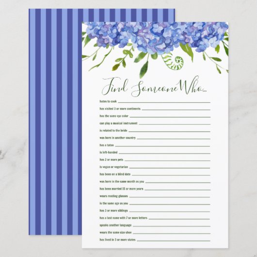 Blauwe hortensia's vinden iemand die douche spel (Voorkant / Achterkant)