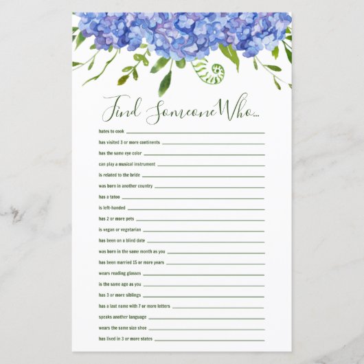 Blauwe hortensia's vinden iemand die douche spel (Voorkant)