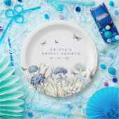 Blauwe Hortensia's & Vlinders Bruidsdouche Papieren Bordje (Feest)