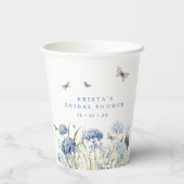 Blauwe Hortensia's & Vlinders Bruidsmeisjesfeest Papieren Bekers (Achterkant)