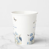 Blauwe Hortensia's & Vlinders Bruidsmeisjesfeest Papieren Bekers (Links)