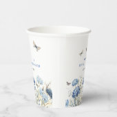 Blauwe Hortensia's & Vlinders Bruidsmeisjesfeest Papieren Bekers (Rechts)