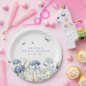 Blauwe Hortensia's & Vlinders Bruiloftsfeest Papieren Bordje (Feest)