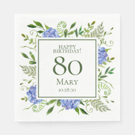 Blauwe Hortensia's voor 80ste verjaardag Servet