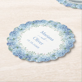 Blauwe Hortensia's Waterverf Bloemige Bruiloft Kartonnen Onderzetters