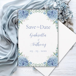 Blauwe Hortensia's Waterverf Bloemschrift Save The Date