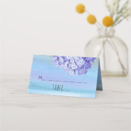 Blauwe hortensia's waterverf bruiloft gevouwen esc plaatskaartje