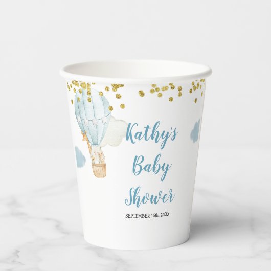 Blauwe hotair ballon - Whitepapers Papieren Bekers (Achterkant)