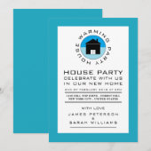 Blauwe House Logo, Housewarming Party, House Party Kaart (Voorkant / Achterkant)
