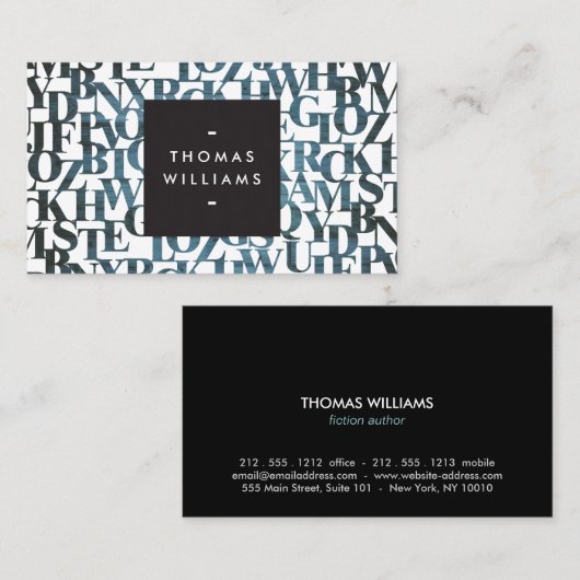 Blauwe houten Abstracte letters vormen auteurs, sc Visitekaartje (Voorkant / Achterkant)