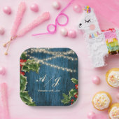 Blauwe Houten Bessen Kerstmis bruiloft Papieren Bordje (Feest)