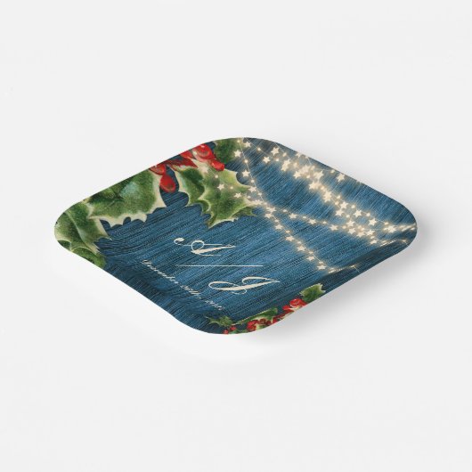 Blauwe Houten Bessen Kerstmis bruiloft Papieren Bordje (Gebogen)