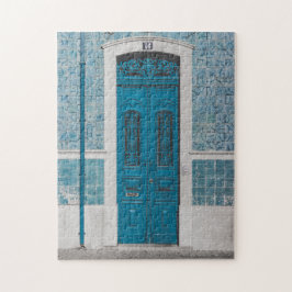 Blauwe houten deur in Portugal Jigzaag Puzzle Legpuzzel