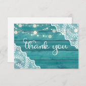 Blauwe houten kant & tekenlights bedankkaart (Voorkant / Achterkant)