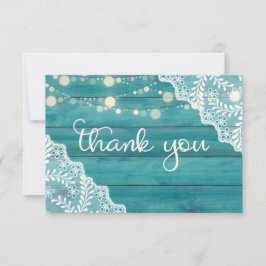 Blauwe houten kant & tekenlights bedankkaart